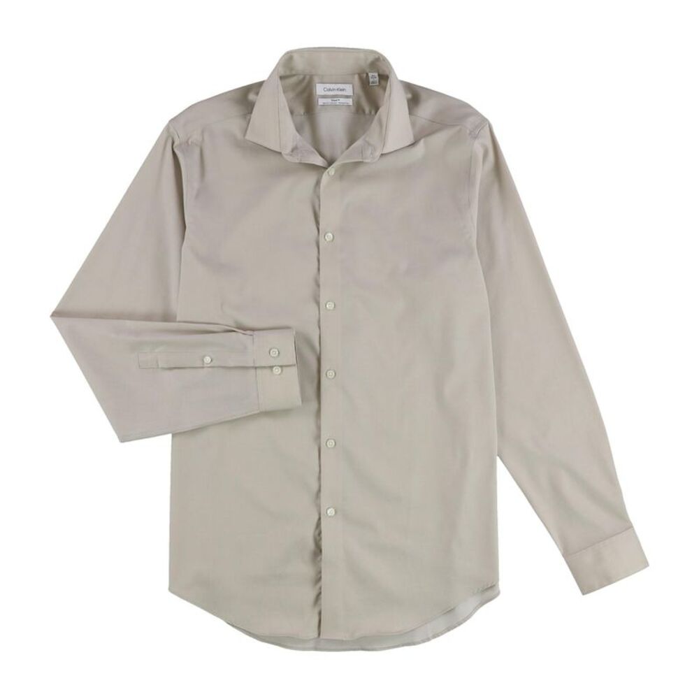 Calvin Klein Mens Steel + Button Down Dress Shirt, Brown, 16.5 Neck, DM